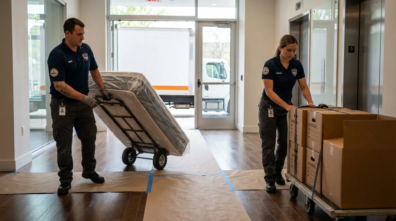 Professional apartment movers loading elevator in Gifford, IL